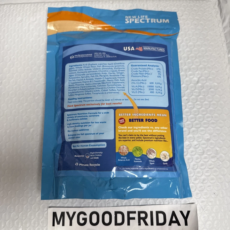 New Life Spectrum Cichlid Fish Small 1 MM Pellets 600G - 21 Oz NLS Exp 12/2025 - Image 4 of 4