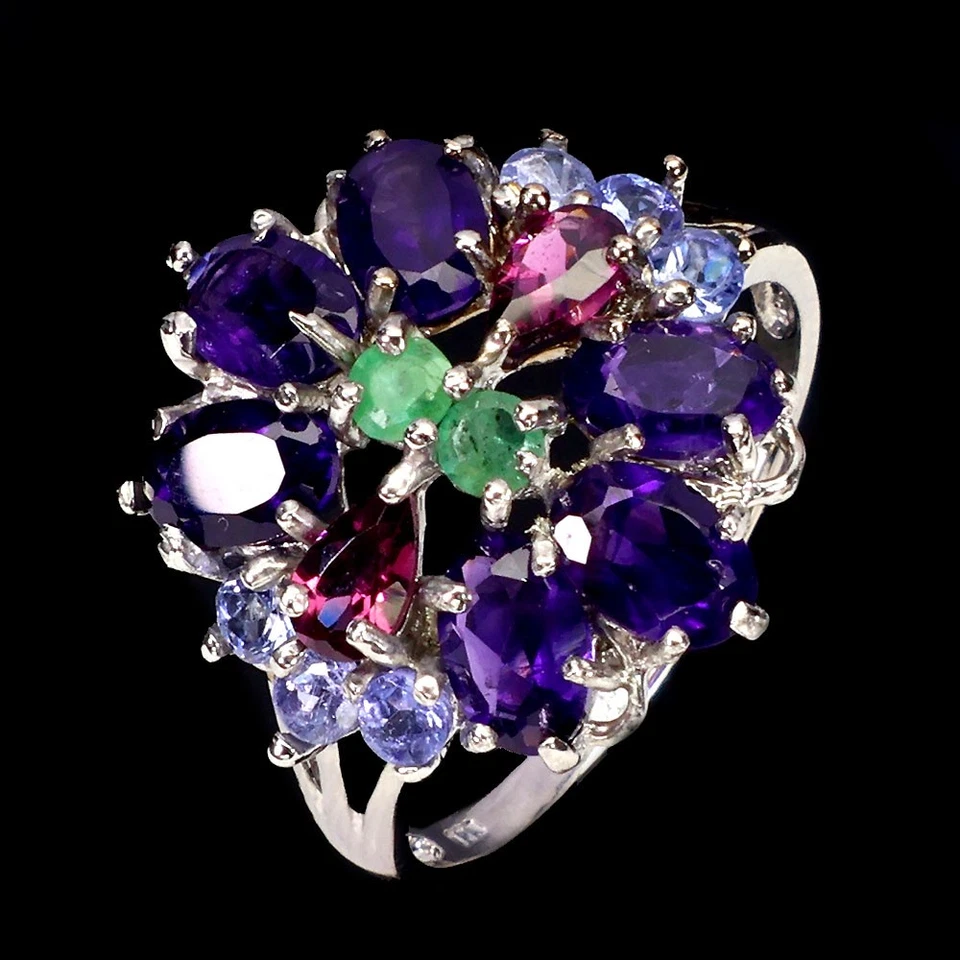 925 Sterling Silver Ring Oval Amethyst 6x4mm Tanzanite Gemstone Jewelry Size 9 - Image 2 of 4