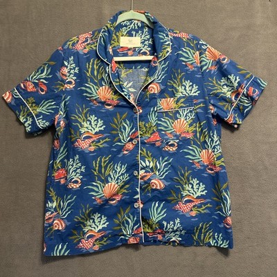 Printfresh Coral & Conch Organic Cotton Pajama Top Only Size M Seashell Beach