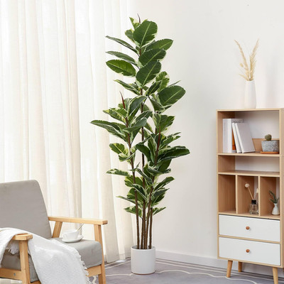 FLOWORLD 6 Foot  Artificial Potted Rubber Tree Plant or Faux Ficus