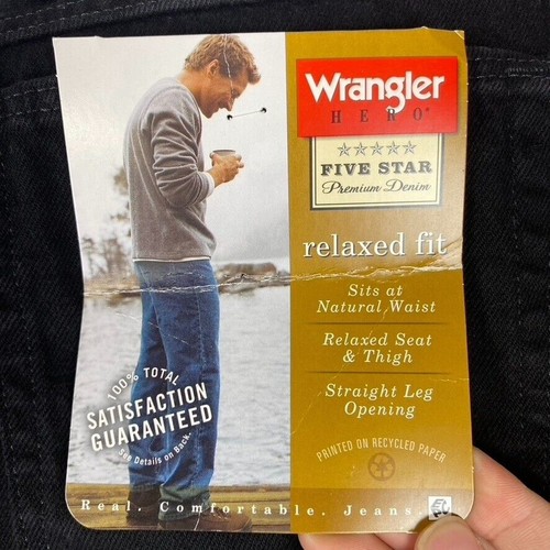 Wrangler Hero Relaxed Fit Premium Denim Jeans Men's 52x30 Black New - Picture 3 of 7