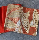 Luxury Japanese Kimono Fabric pure Silk Sash Belt,Orange x Gold Gold Thread  — photo 7