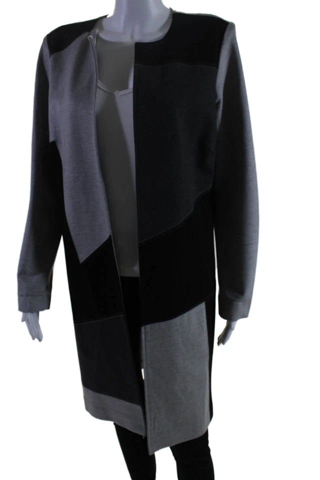 Chaqueta Joan Vass Mujer Gris Negro Color Bloque Frente Abierto Manga Larga Talla L Foto 3 de 4