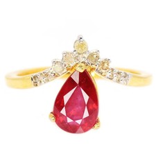 925 STERLING SILVER RING BLOOD RED RUBY PEAR SHAPE  WHITE CZ GEMSTONE SIZE 6.75
