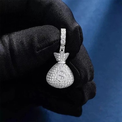 2.30Ct Round Cut Moissanite Money Bag Charm Pendant 14K White Gold Plated