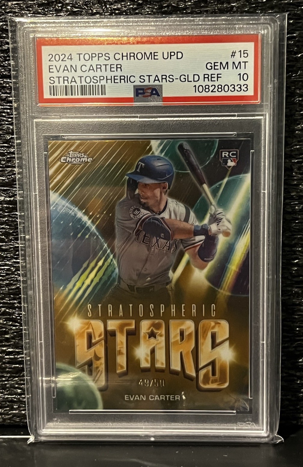 2024 Topps Chrome Update Evan Carter Stratospheric Stars Gold Refractor /50