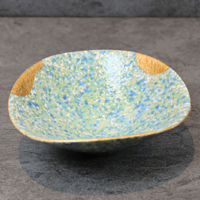 Japanese Matcha Bowl Turquoise Gold Handmade Ceramic Chawan