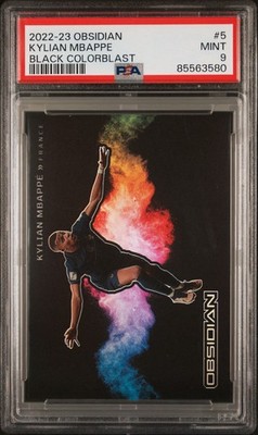 2022-23 Panini Obsidian France Kylian Mbappe Color Blast SSP PSA9