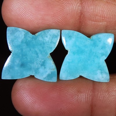 natural AMAZONITE matched pair cabochon Opaque gemstone 16.45 Carat (16x16x2 mm)