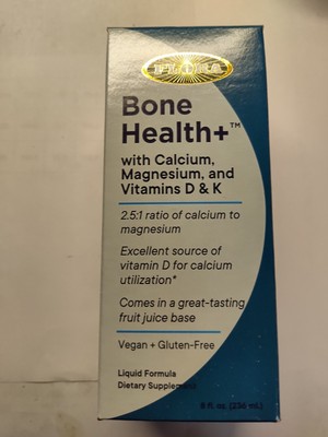 Flora Bone Health + Liquid Supplement - Calcium, Magnesium, Vitamins D & K - 8oz