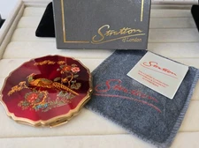 Vintage Stratton Powder Compact With Pheasant And Floral Motifs  Original Box