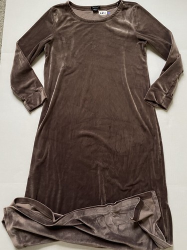 Natori Maxi Dress Womens L Brown Velour Velvet Night Gown Side Slit Long - Picture 1 of 6