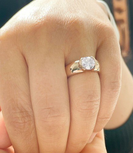 14k Solid Rose Gold Round Moissanite Engagement Ring Semi Bezel Solitaire 1.25ct - Picture 5 of 12