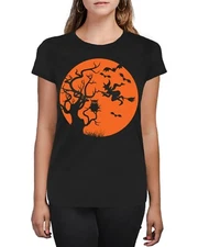Pumpkin Owl Witch Trick Or Treat Halloween Silhouette  Women's T-Shirt