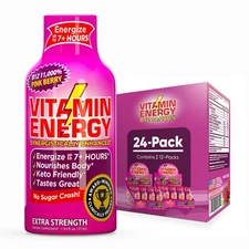 (24 Pack) Vitamin Energy® B12 11,000% Pink Berry Energy Shots, Clinically Proven