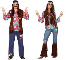 CARNEVALE HALLOWEEN VESTITO HIPPIE JEANS ANNI '60S '70S  DONNA UOMO ADULTO
