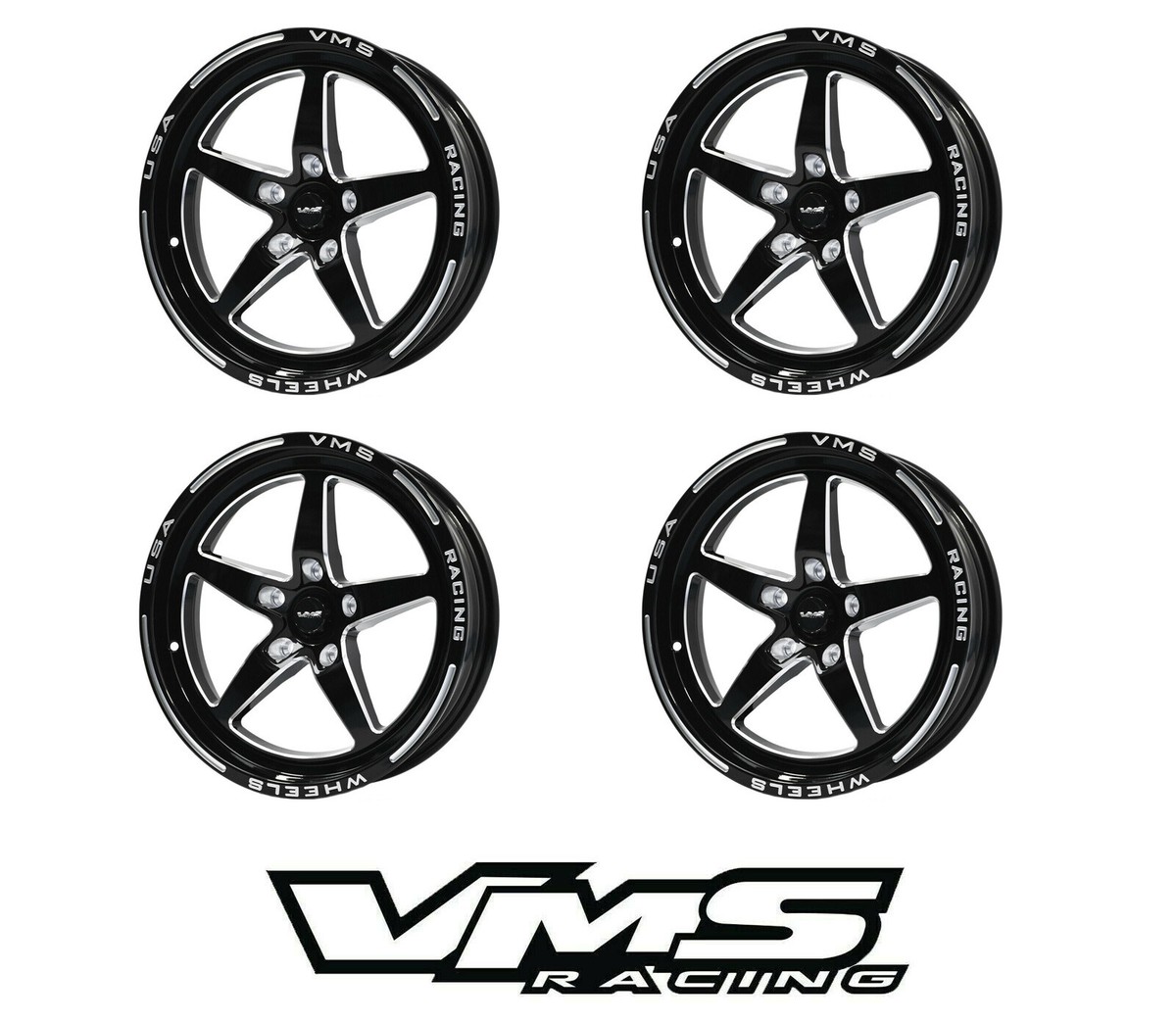 x4 VMS RACING V-STAR DRAG RIMS WHEELS 18X9.5 +35 5X100 FOR BRZ FRS