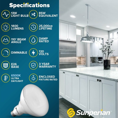 Sunperian 6 Pack BR40 LED Flood Light Bulb 13W 6500K Ultra Daylight 1400lm E26 - Picture 7 of 7