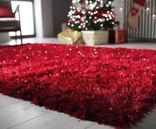 Large Shaggy Rug Fluffy Shimmer Sparkle Carpet Living Room Bedroom  Floor Mat