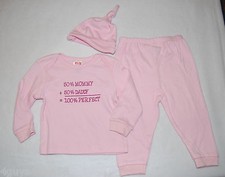 Toddler Girls 3 Piece Outfit PANTS Hat SHIRT Pink 0-3 Mo ...100 Perfection