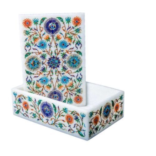 Caja de joyería de mármol piedra floral incrustación dura artesanía - Imagen 1 de 3