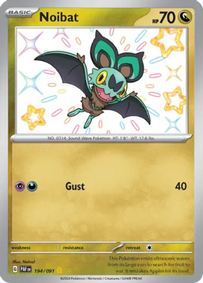 1x Noibat - 194/091 - Shiny Rare NM-Mint Pokemon SV04.5 - Paldean Fates