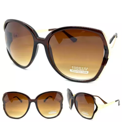 Oversized Exaggerated Vintage Retro Style SUNGLASSES Huge Big Brown & Gold Frame