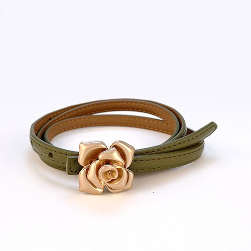 Genuine Leather Thin Belt Jeans Dress Waistband Strap Flower Buckle Adjustable - Picture 31 of 37