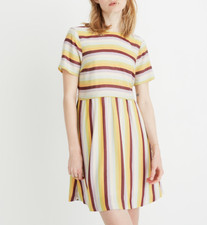 MADEWELL WOMEN'S MULTICOLOR SHORT SLEEVE STRIPED SCOOP-BACK LINED DRESS Sz 8