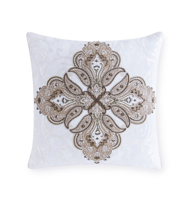 Coussin Décoratif Sferra Toffia En Lin Brodé Perles - Ivoire 20x20 Pouces - NEUF
