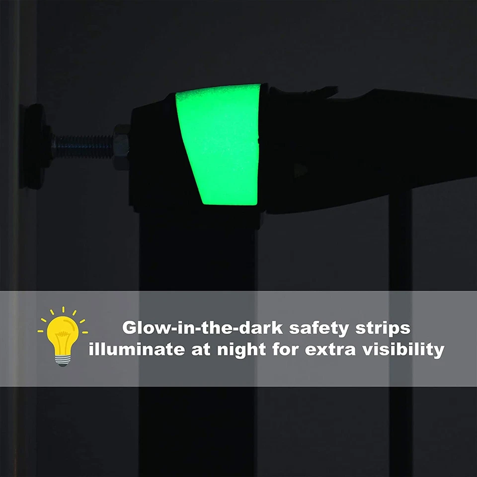 Puerta temporal para mascotas de grafito de 39 pulgadas con tiras de seguridad que brillan en la oscuridad Foto 3 de 4