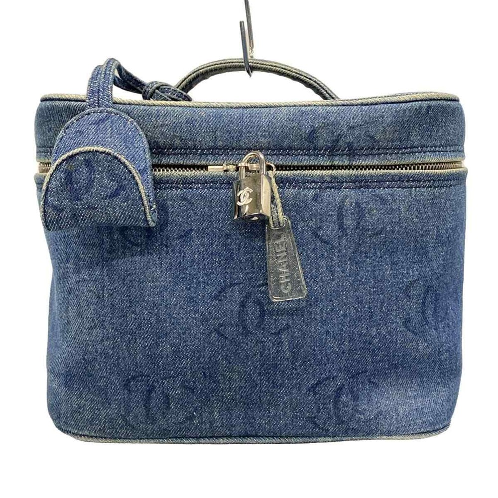 Auth CHANEL By Sea Line Navy Denim Vanity Bag