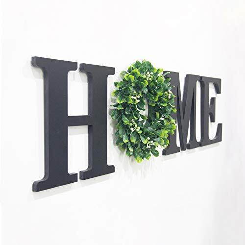 Wood Home Sign for Wall Decor Home Letters with Wreath12 Inch Black Wooden Ho...