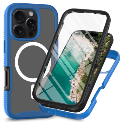 For iPhone 16 15 14 13 12 11 Shockproof TPU Mag Safe Case Built-in Screen Cover