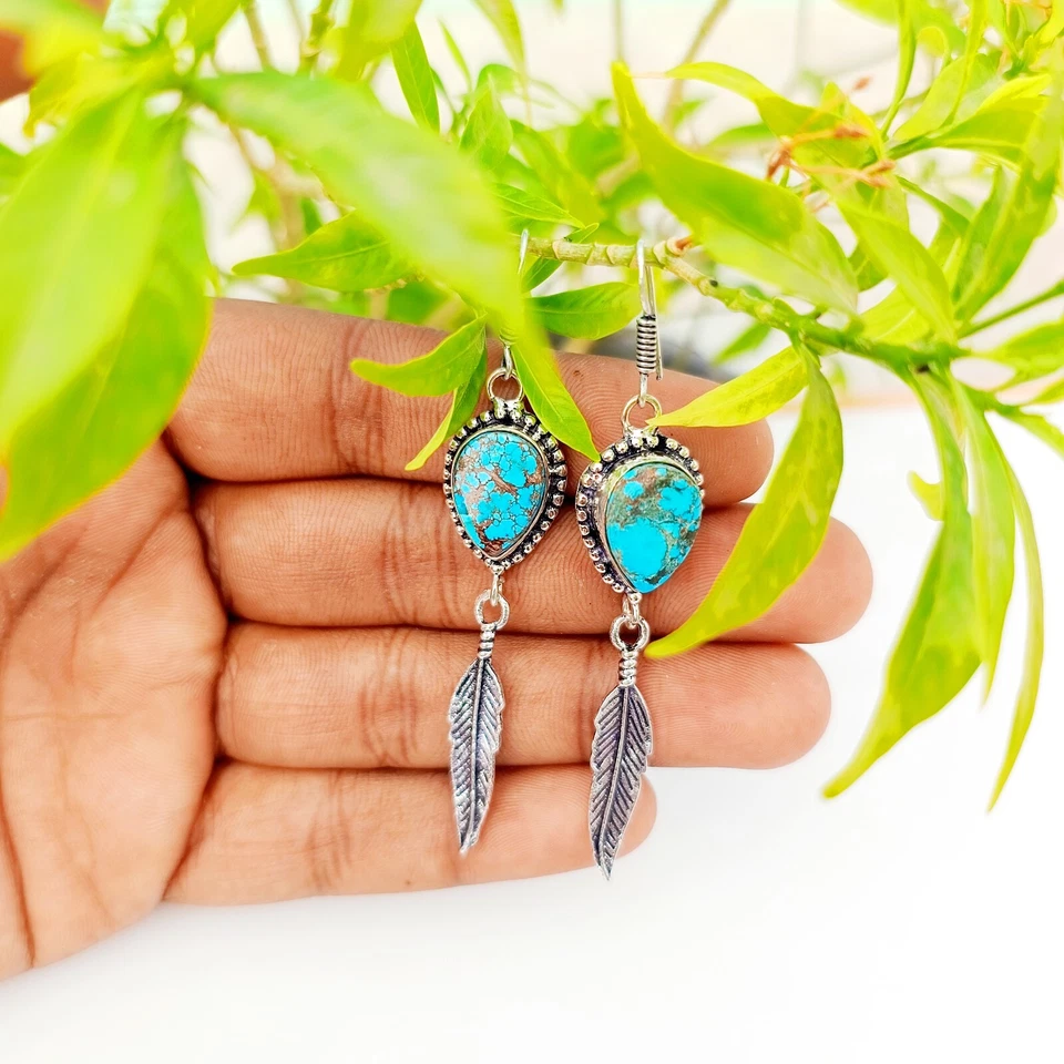 Turquoise Gemstone Earring 925 Sterling Silver Handmade Unic Design Jewelry - Image 4 of 4
