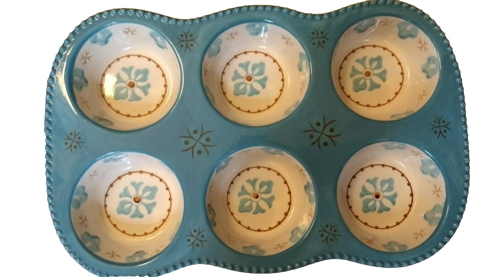 Dutch Wax Coatline Imports Hand Painted Turquoise Muffin Pan Nice!