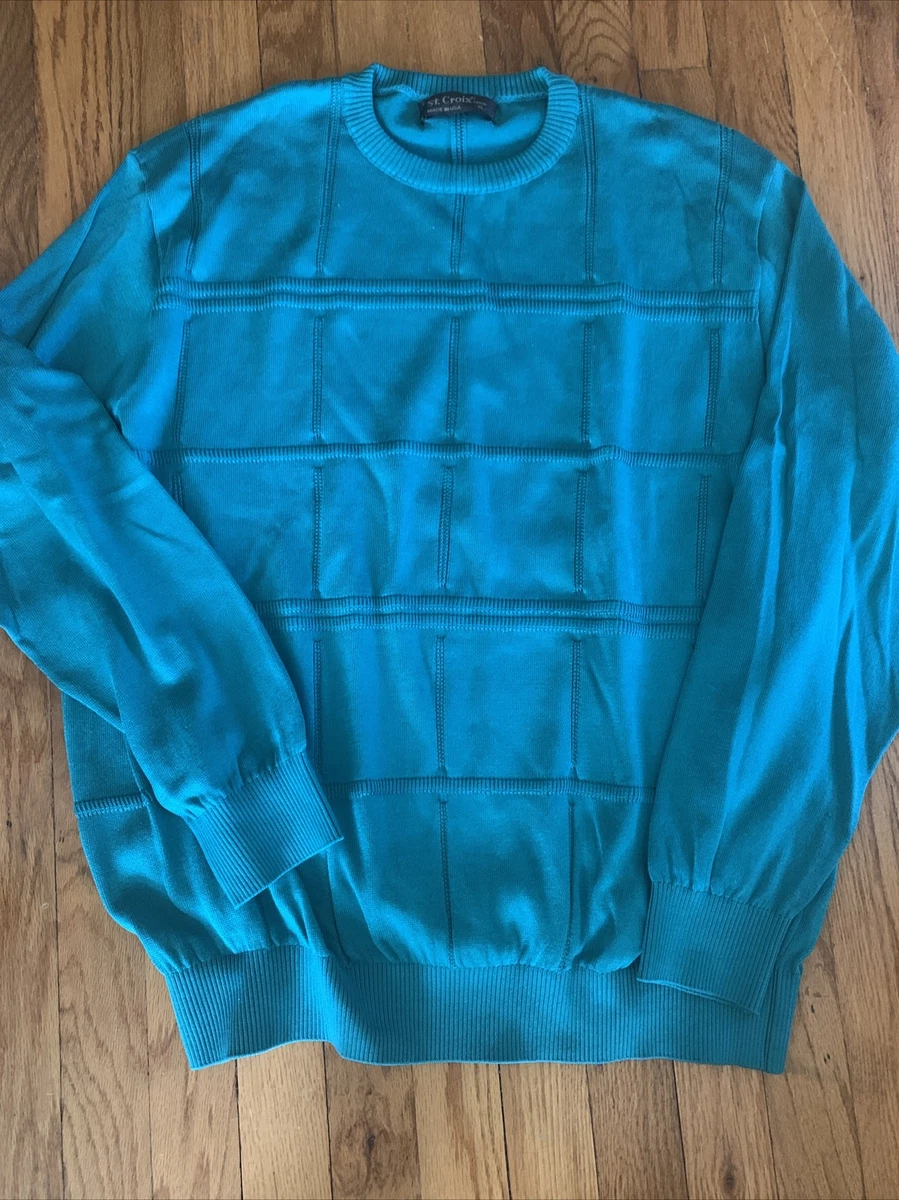 Vintage St Croix Sweater Adult XL Green Knit Textured squares Made