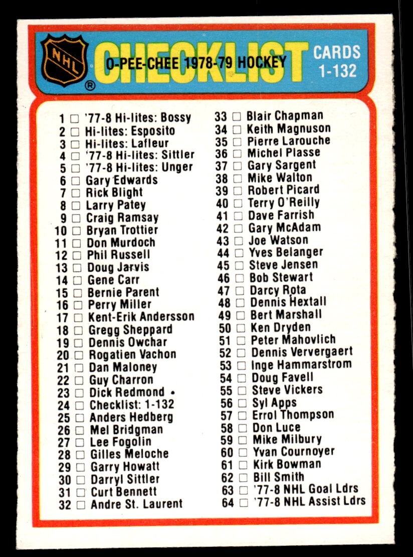 1978 OPC O-Pee-Chee Hockey #24 Checklist 1-132 EX/MT | eBay