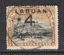 M14058 Labuan 1899 SG106 - 4c on 18c black & olive bistre.