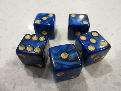 Game Dice Set of 5 DARK BLUE MARBLE 16mm Gaming Dice + FREE Las Vegas Poker Chip