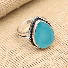 Amazing Blue Chalcedony Gemstone Handmade 925 Sterling Silver Ring Jewelry