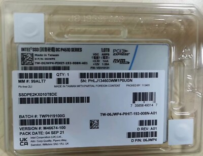 New Intel SSD 1TB P4510 Series DC NVME U.2 2.5