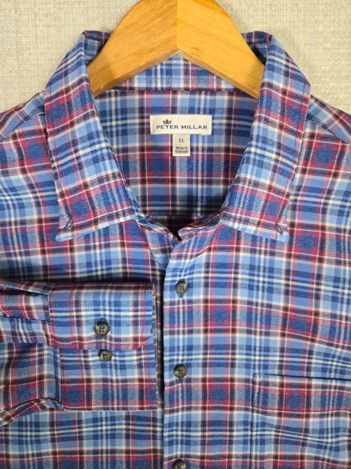 PETER MILLAR MOUNTAINSIDE Size XL Mens Performance Flannel Sport Shirt Plaid - Image 3 of 4