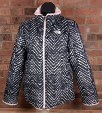 The North Face Reversible Mossbud Swirl Pink Insulated Full Zip Jacket Girls XL