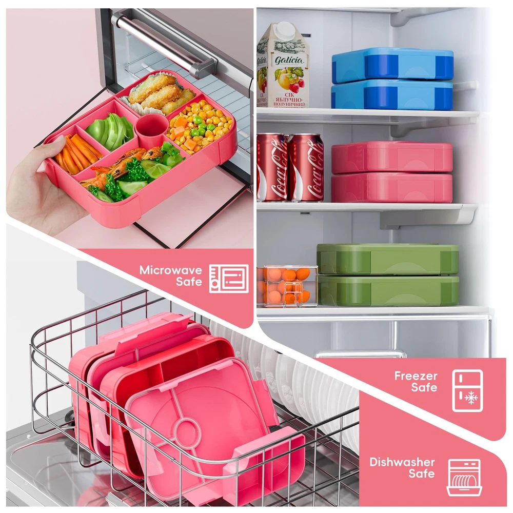 Leakproof Kids Bento Lunch Box with 6 Compartments BPA Free