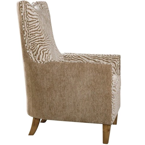 Uttermost Kiango Wood Fabric and Metal Animal Pattern Armchair in Brown/White - Picture 3 of 7