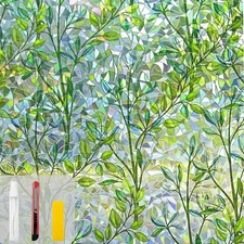 Window Privacy Film Stain Glass 17.5 x 78.7 in, Leaf Rainbow 