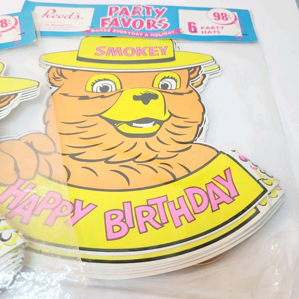 2 sombreros de fiesta de colección Reed's Smokey the Bear favores de fiesta amarillo marrón rosa 6 en cada uno Foto 4 de 4