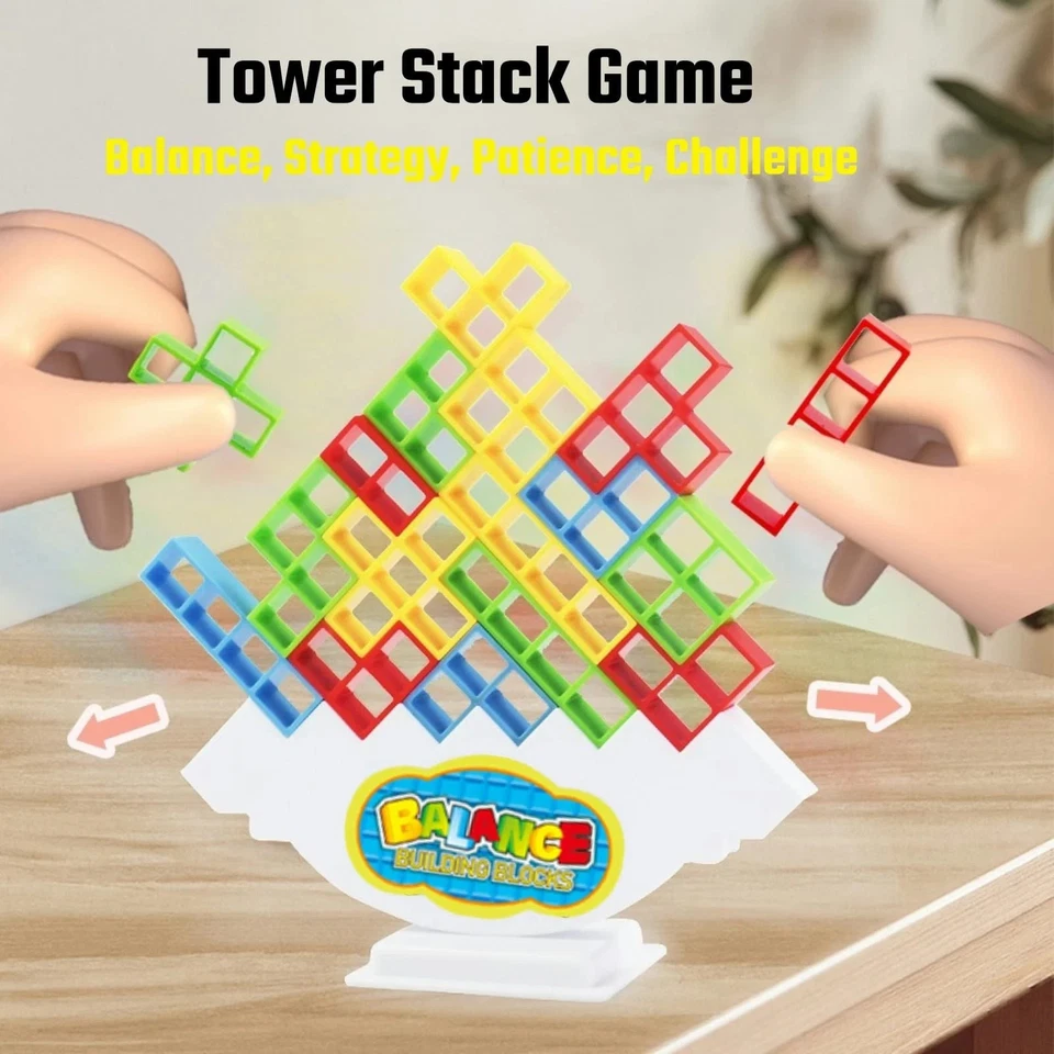 64 Pcs Tetra Tower Stack Game, Team Tower Tumble Giant Stacking Game, Balance St - Image 2 of 4