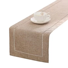  Decorative Linen Table Runner Farmhouse Style 14" x 108" Light Coffee/Straight